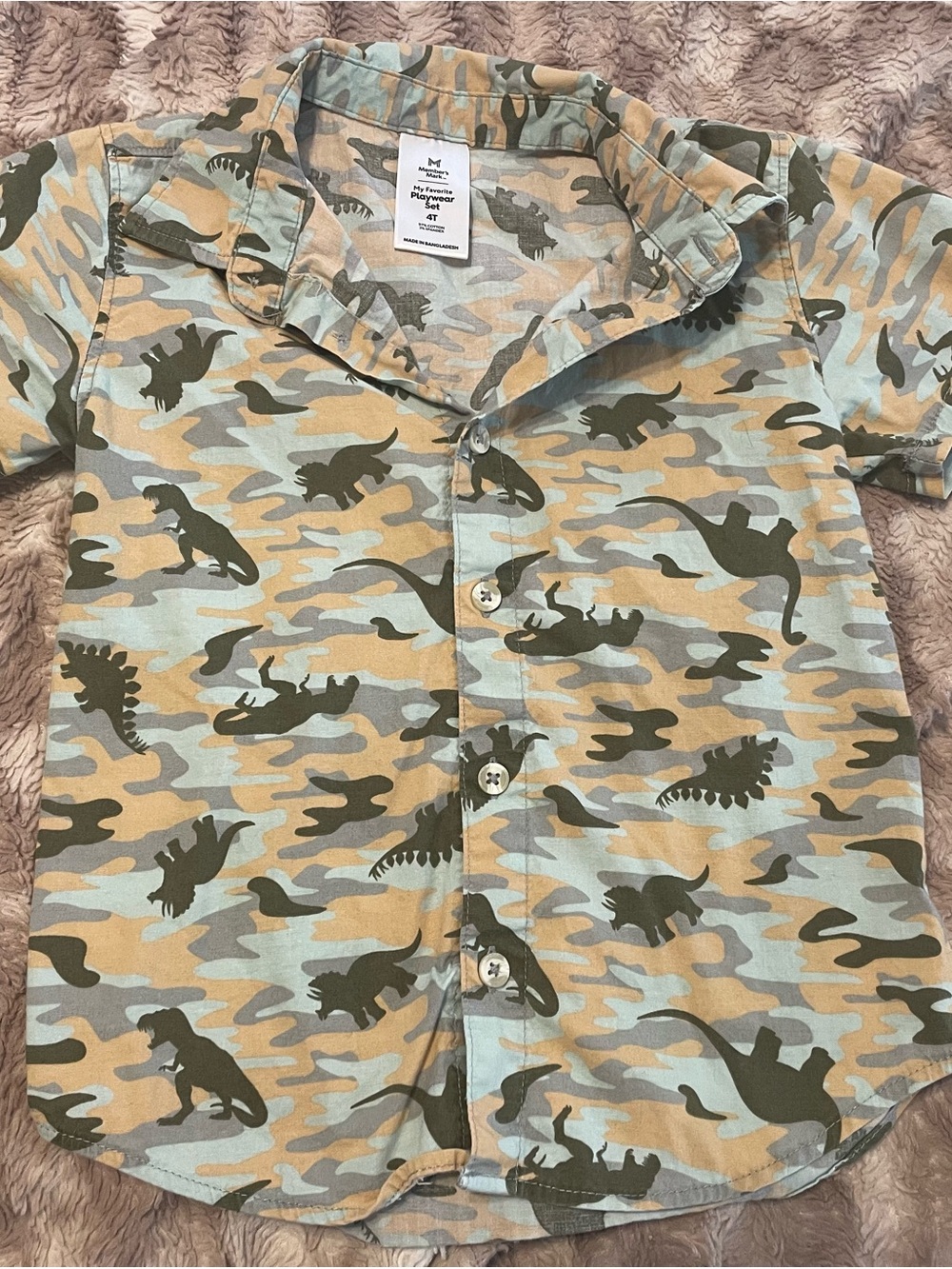 Kids' Dinosaur Camo Button-Down Shirt - Green/Tan